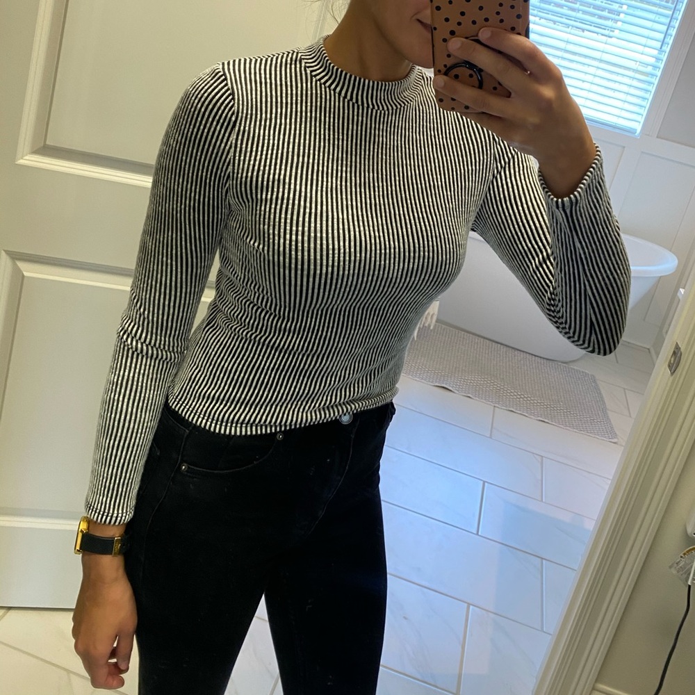 Striped long sleeve with mock neck